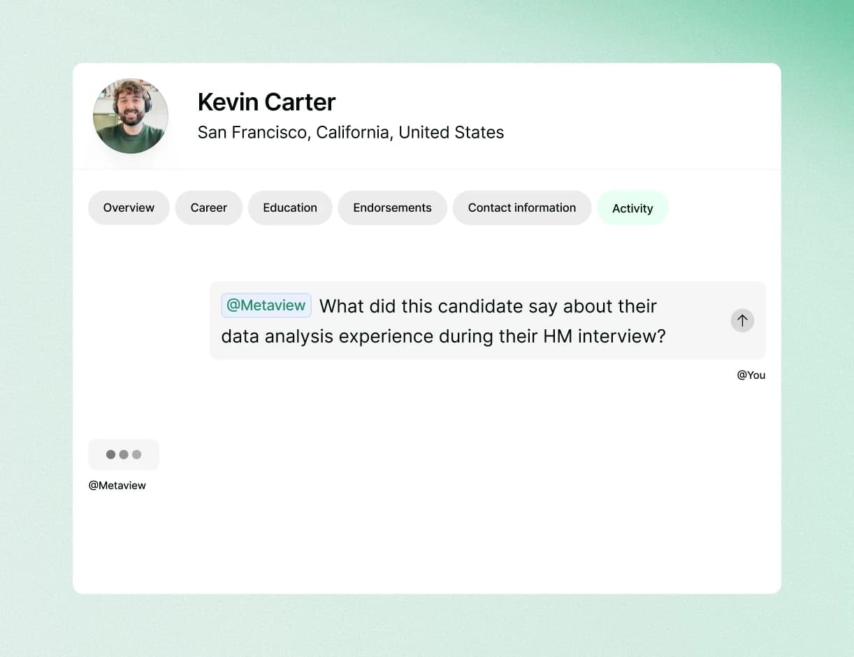 Asking Metaview a question about a candidate's interviews