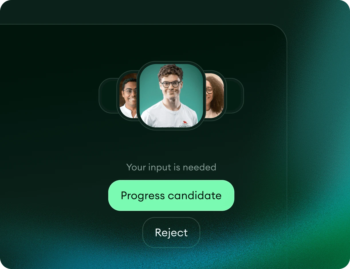 Metaview prompting the team to progress a top candidate straight to interview.