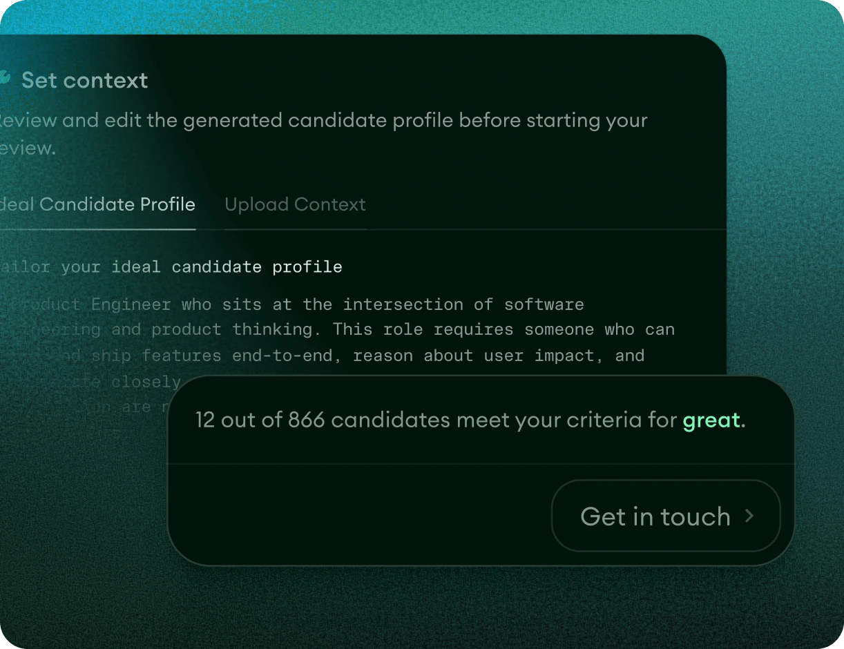 Metaview application review queue surfacing the strongest candidates from a high volume of applications.